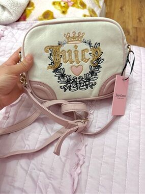 Juicy Couture Cream & Pink Embroidered Crossbody
